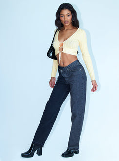 front view of model wearing Princess Polly Rori Denim Jeans Black Mid Rise 