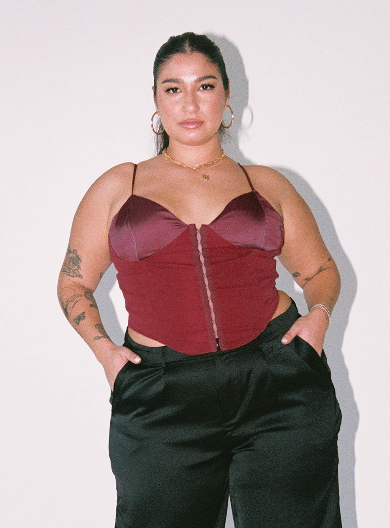 product Princess Polly Sleeveless Scoop Neck  Palisade Corset Top Red Curve