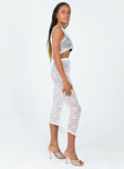   side view of model wearing Princess Polly Mayfair Midi Skirt White 