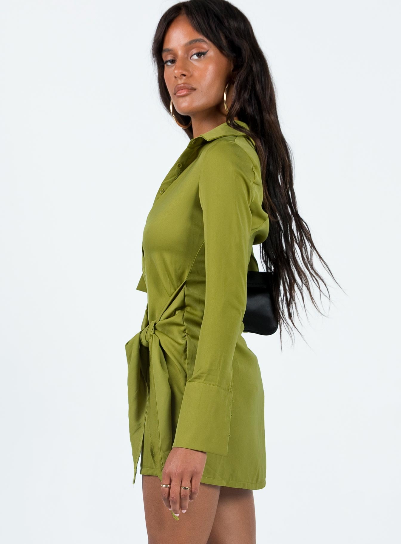product Princess Polly Asymmetric Neckline  Bodeni Long Sleeve Mini Dress Green