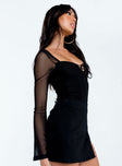 side view of model wearing Princess Polly Jacob Long Sleeve Bodysuit Black Full Sleeves Square Neck 