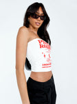 White strapless top Red graphic print