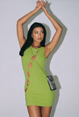 front view of model wearing Princess Polly Vinnie Mini Dress Green 