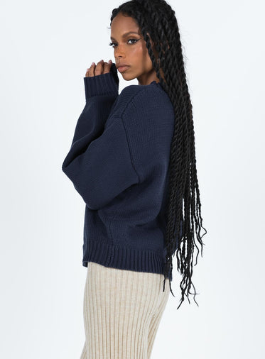 Harmony Balloon Sleeve Knit Sweater Navy