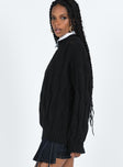 Black jumper Cable knit material Mock neck Drop shoulder Good stretch