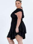 Black romper Can be worn on or off the shoulder Soft textured material Shirred waistband Ruffle detailing