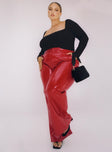 side view of model wearing Princess Polly Madi Pu Pant Red Curve 