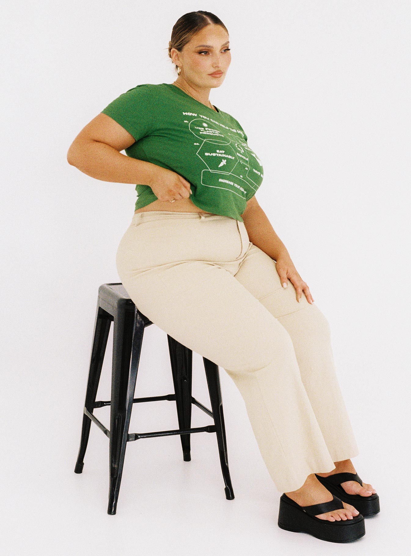 front view of model wearing Princess Polly Carter Pants Beige Curve 