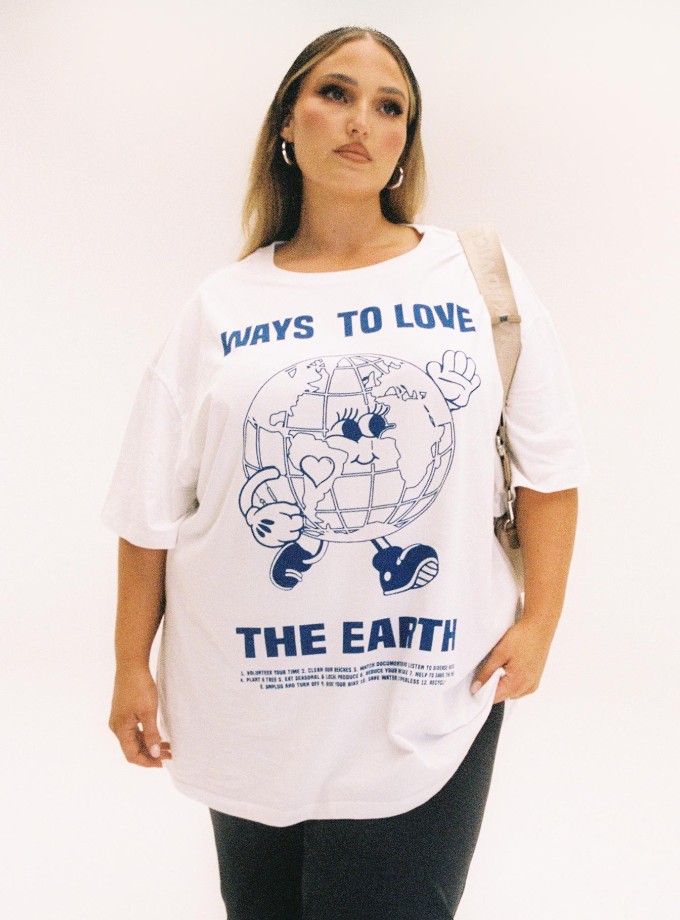 product Princess Polly Three Fourth Sleeves Square Neck  Organic Love The Earth Oversized Tee White Curve