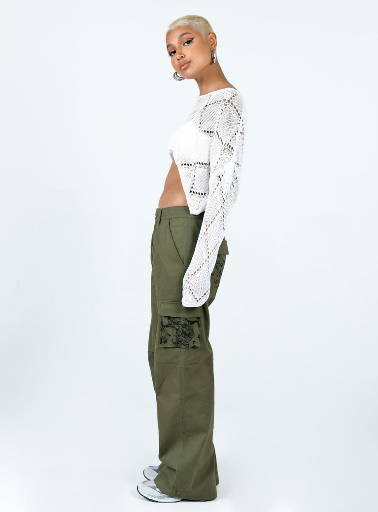 Paisley Tattoo Cargo Pants Khaki