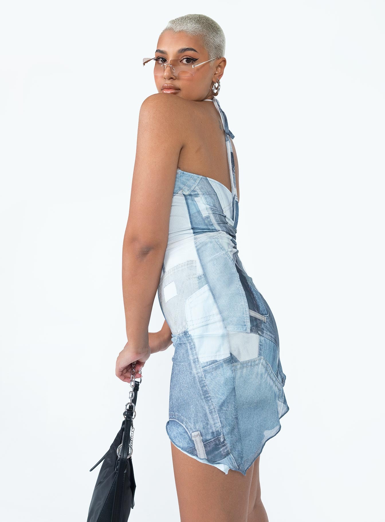 product Princess Polly Asymmetric Neckline  Motel Adelia Mini Dress Denim