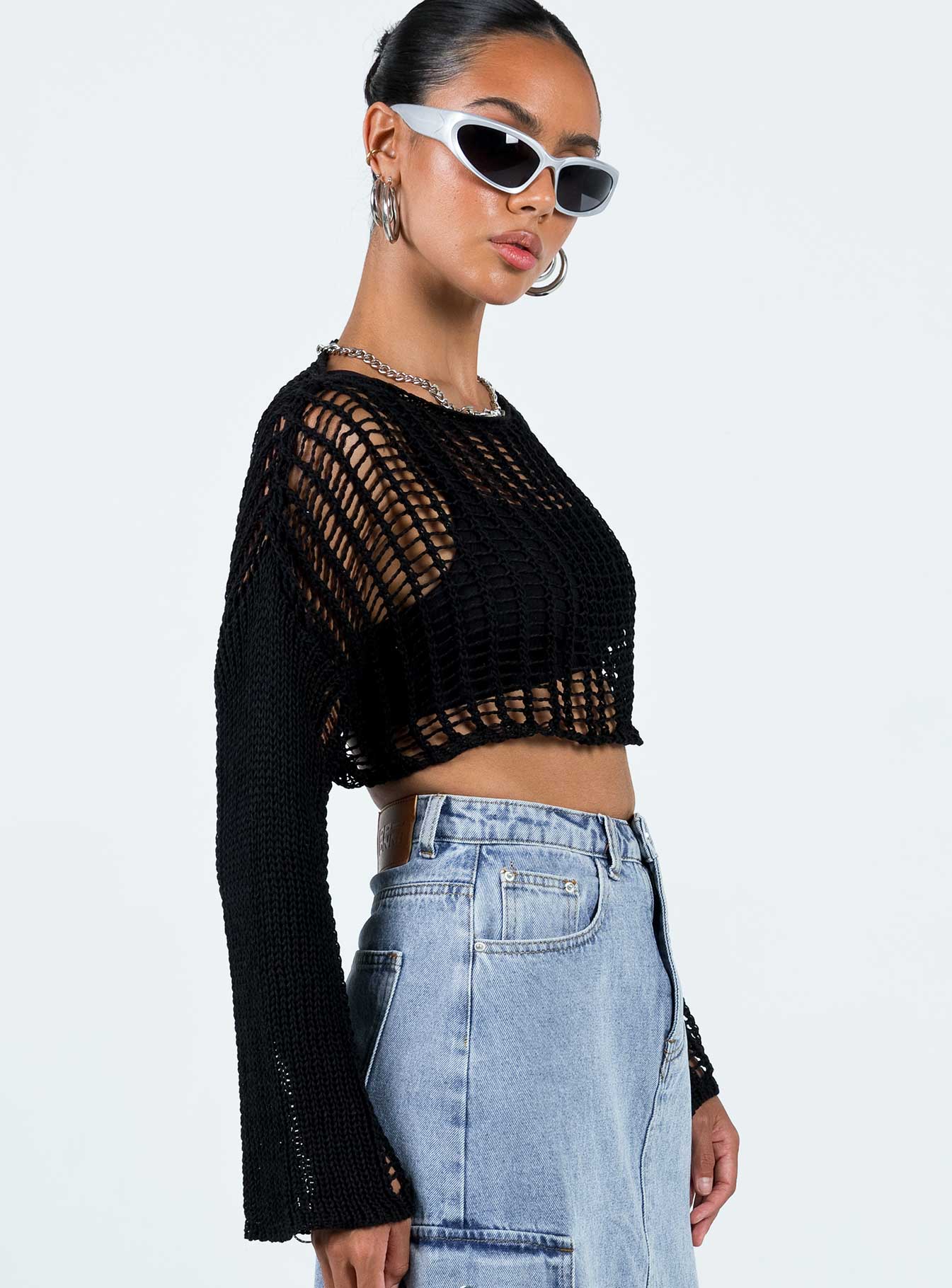 The Kennedy Cropped Sweater Black Princess Polly  Cropped 