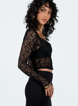 Long sleeve top Sheer lace material Scoop neck Front button fastening Good stretch  Unlined 