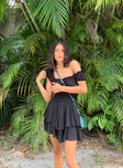 Black romper Can be worn on or off the shoulder Shirred waistband Ruffle detailing Elasticated neck & sleeves