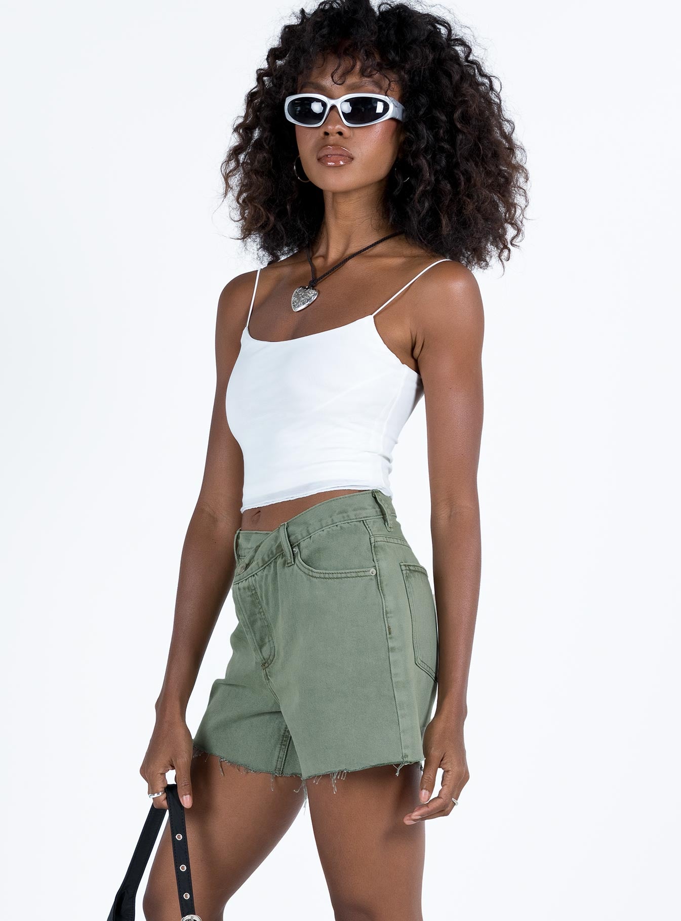 Xena Denim Shorts Green Princess Polly high-rise 