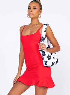 front view of model wearing Princess Polly Kiribati Mini Dress Red 