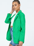 Green blazer Lapel collar Button front fastening Twin hip pockets Faux chest pocket Padded shoulders