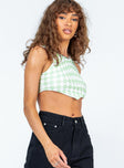 Crop top  Slim fitting  Princess Polly Exclusive 95% polyester 5% elastane  Mesh material  Checkered print  Pointed hem 