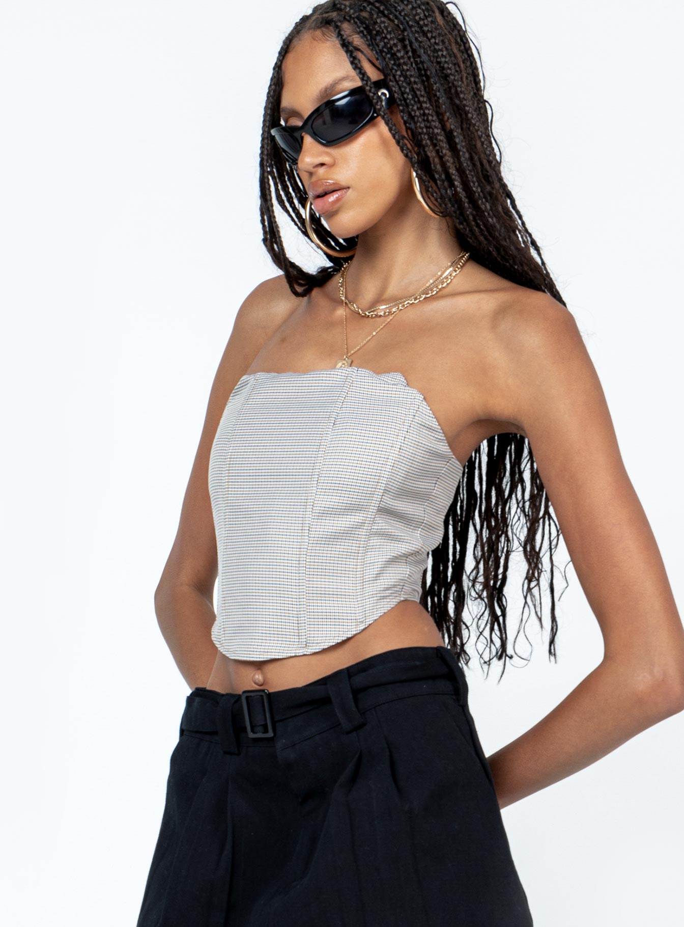 product Princess Polly Sleeveless Asymmetric Neckline  Halford Bustier Top Houndstooth