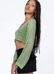 Long sleeve top 100% acrylic Crochet material  Sheer design  Wide neckline  Tie fastening at front  Slight stretch 