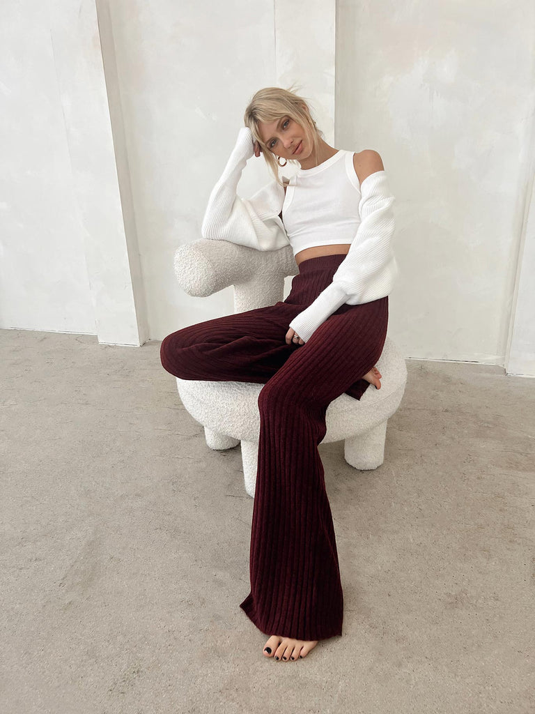 Montana Knit Pants Maroon | Princess Polly