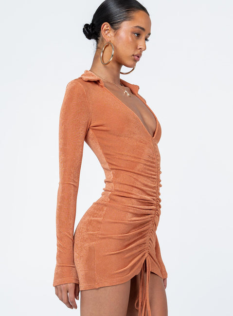 product Princess Polly Scoop Neck  Carley Long Sleeve Mini Dress Orange