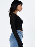 Black long sleeve top Off the shoulder design Inner silicone strip at bust Sweetheart neckline Good stretch Lined bust