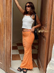 Front view of model wearing  front Oscar Maxi Skirt Orange Princess Polly  Maxi 