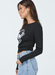 Long sleeve top Rounded neckline Graphic print Good stretch