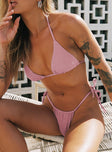 Pink bikini bottoms Sparkle material Tie side design Adjustable coverage Cheeky cut bottoms Fully lined