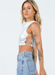Cropped tank top Iridescent material Cowl neck Cut out at side Diamante detail straps