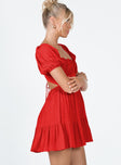 side view of model wearing Princess Polly Ethan Mini Dress Red 