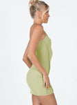 side view of model wearing Princess Polly All About Love Mini Dress Green 