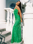 Princess Polly Cowl Neck  Burn Out Velvet Maxi Dress Green