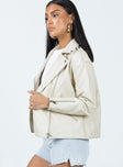 PU Jacket Double point collar Zip fastening at front Double zip pockets on front Zip at cuffs Silver hardware