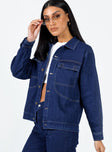 Denim jacket 100% cotton  Dark wash denim  Contrast stitching  Classic collar  Button front fastening  Twin chest pockets 