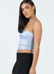 Crop top himmer material Fixed straps Straight neckline Invisible zip fastening at side