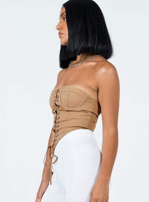 side view of model wearing Princess Polly East Gate Corset Stone 