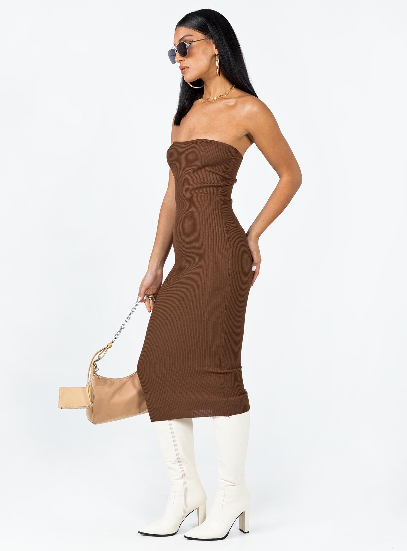 product Princess Polly High Neck  Paige Strapless Midi Dress Brown