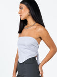 Strapless top  Princess Polly Exclusive 95% polyester 5% elastane Tie fastening at back  Pointed hem  Non-stretch Unlined 