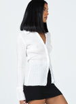 Shirt  100% polyester  Sheer pleated material  Classic collar  Press button front fastening  Flared cuffs 