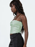 Crop top Shimmery silk material Fixed shoulder straps Square neckline Invisible zip fastening at side