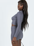 Matching set Ribbed knit material Long sleeve crop High neck Mini skirt