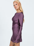 Princess Polly Boat Neck  Namara Long Sleeve Mini Dress Purple