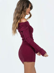 Camtel Off The Shoulder Burgundy Mini Dress