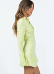Princess Polly V-Neck  Posy Long Sleeve Mini Dress Green