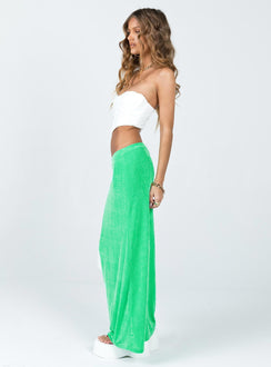   side view of model wearing Princess Polly Viviana Midi Skirt Green Maxi 