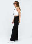 side view of model wearing Princess Polly Louis Linen Blend Pants Black Lower Impact High Waisted Pants 