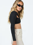 Long sleeve crop top Cut out detail at shoulder Twist at bust Good stretch Lined front