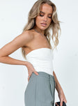 side view of model wearing Princess Polly Oscar Strapless Bodysuit White Sleeveless straight 